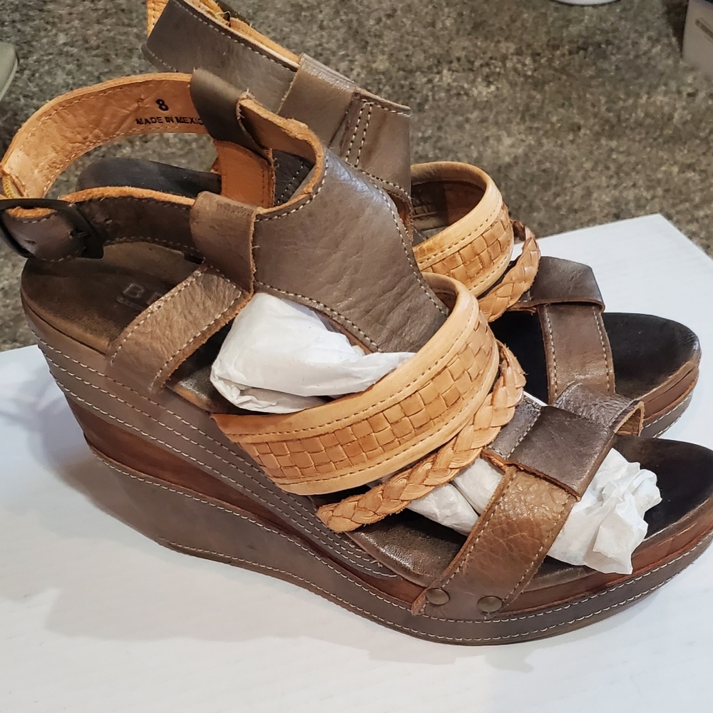 Bedstu Bed Stu Wedges Shoes Tan Silver Cream